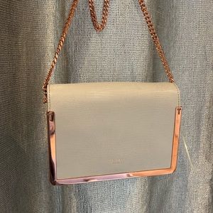 Ted Baker cool gray purse with rose gold accents
